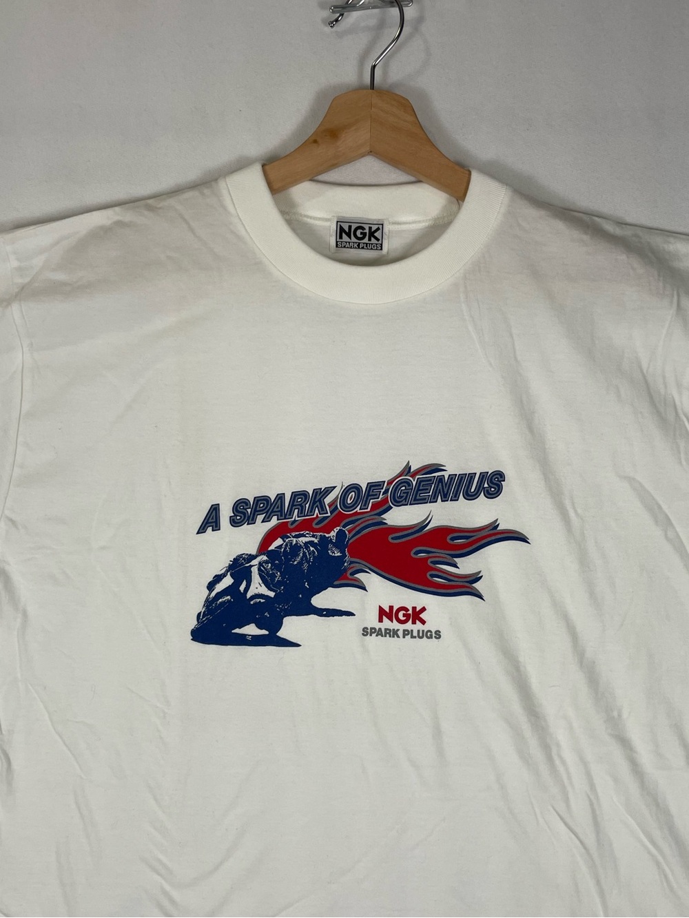 Vtg NGK Spark Plugs Motorcycle White Single Stitch Made In Japan T shirt Sz M/L